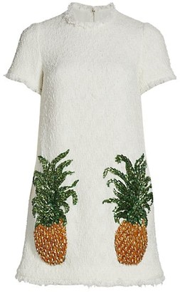 Oscar de la Renta Pineapple-Embroidered Tweed Shift Dress