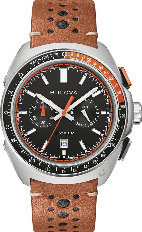 Bulova Men's Chronograph Racer Brown Leather Strap Watch 42mm