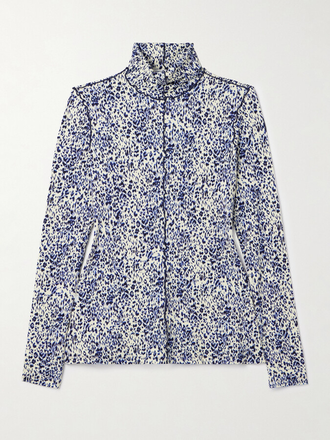 Proenza Schouler White Label Audrey Ruffled Cheetah-print Jersey Turtleneck Top - Blue