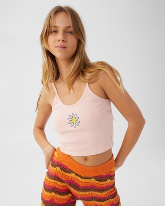 Cotton On Women's Pink Cropped tops - Graphic Rib Cami