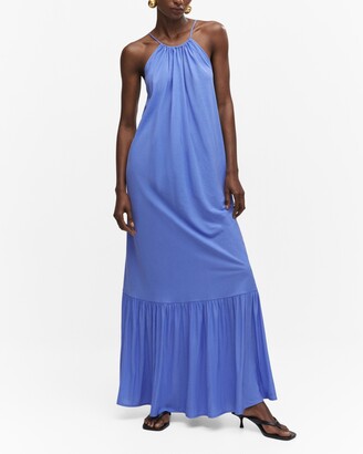 Blue Slinky Knit Dress - Halter Maxi Dress - Keyhole Cutout Dress - Lulus