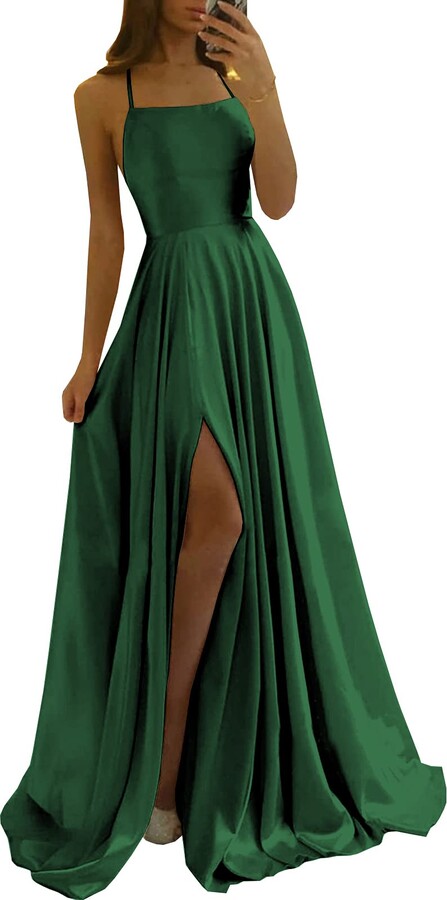 YGSY Spaghetti Straps A Line Emerald Green Bridesmaid Dresses for ...