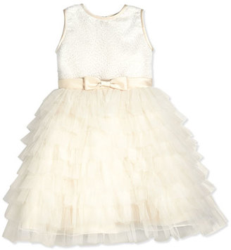 Joan Calabrese Sleeveless Sequin Tiered Dress, Ivory, Size 2-14