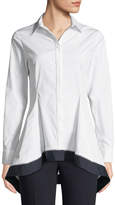 Thumbnail for your product : Lela Rose Flared-Hem Long-Sleeve Button-Front Shirt