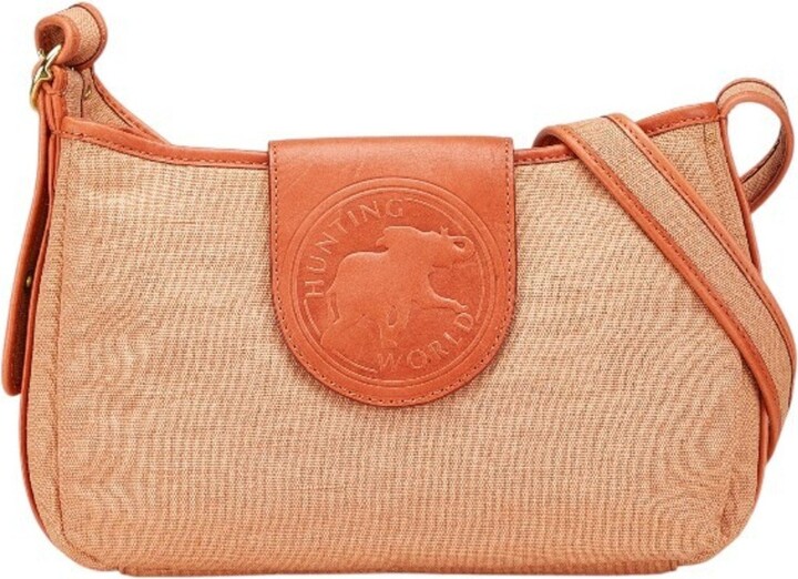 Hunting World pink Canvas Leather Shoulder Bag (Pre-Owned)
