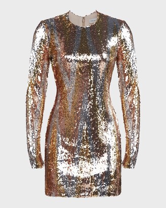 Halston Maude Long-Sleeve Chevron Sequin Mini Dress