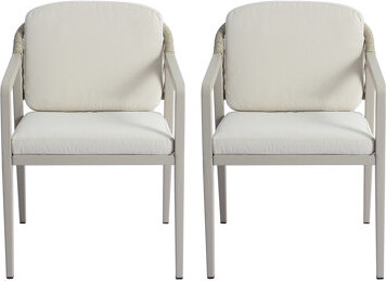 Latitude Run Outdoor Wicker Rattan Dining Chairs with Waterproof Cushions Patio Armchairs Set of 2 Gray and Beige