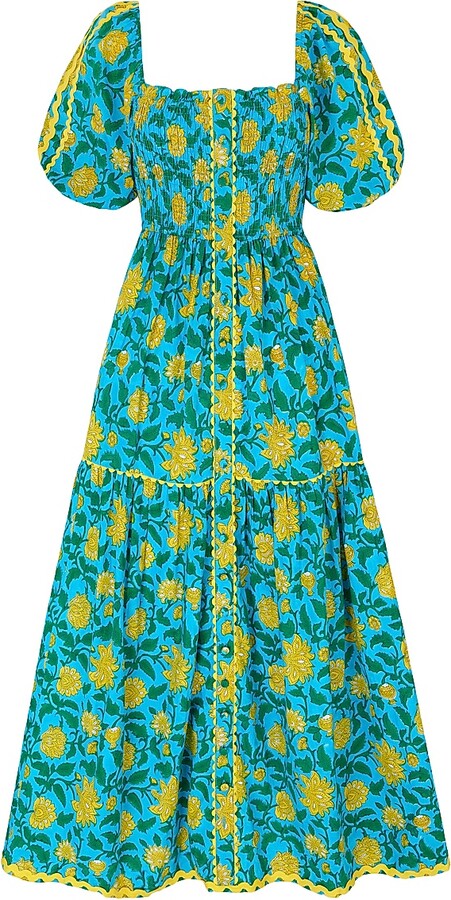 Pink City Prints Women's Hibiscus Jaal Colette Dress Blue Size