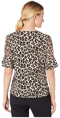 Vince Camuto Short Sleeve Chiffon Sleeve Elegant Leopard Top (Rich Black) Women's Clothing