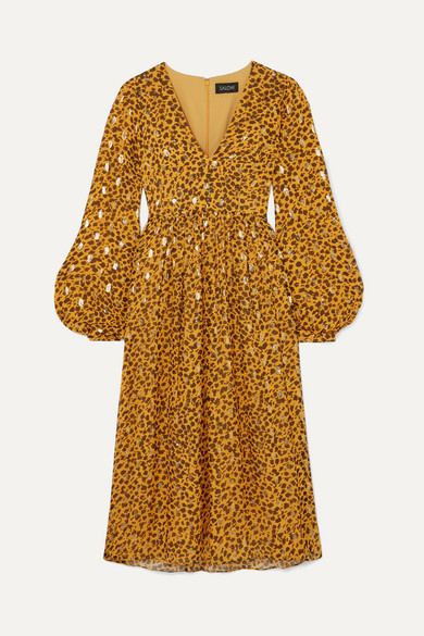leopard print silk midi dress