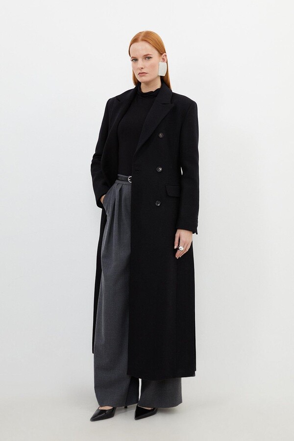 Petite Collar Detail Double Breasted Wool Maxi Coat