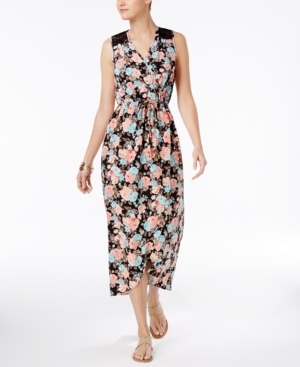 Monteau Monteau Petite Lace-Trim Floral-Print Maxi Dress, A Macy's Exclusive