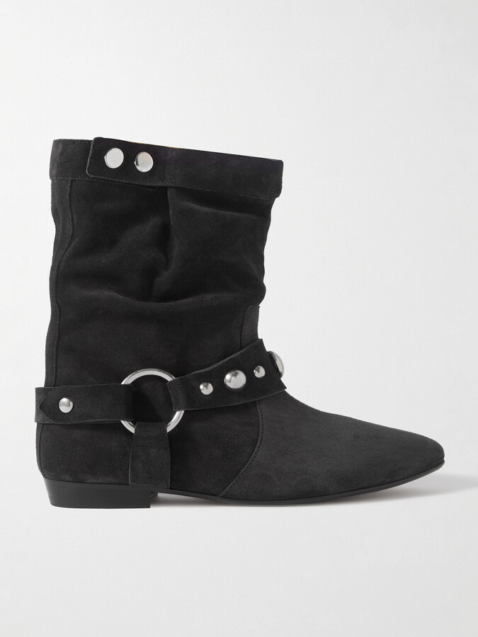 Isabel Marant Stania Studded Suede Ankle Boots - Black