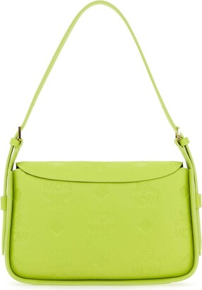 Mcm Woman Acid Green Nappa Leather Small Aren Shoulder Bag