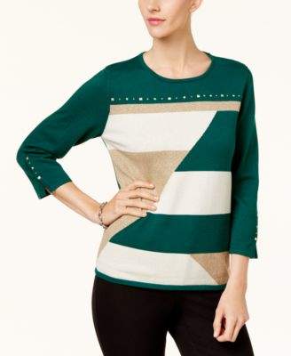 Alfred Dunner Petite Studded Colorblocked Sweater