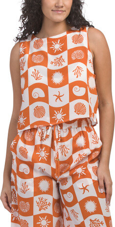 TJMAXX Printed Silky Crepe Cover-Up Tank Top For Women, Polyester