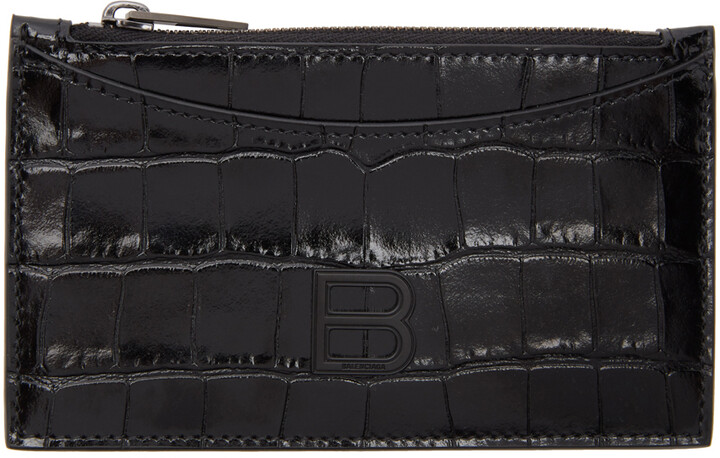 Balenciaga Black Leather Logo Zip Card Holder Balenciaga
