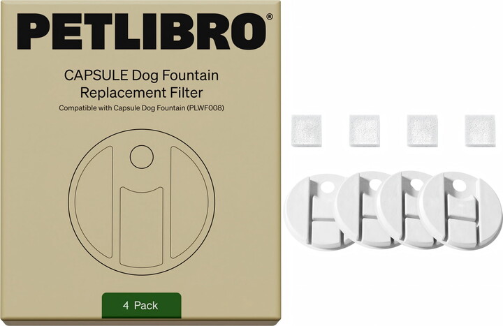 Petlibro Replacement Filters for Capsule Dog Fountain PLWF008; 2-Month Supply, 4-Pack; High-Performance Filtration for Fresh, Clean Water