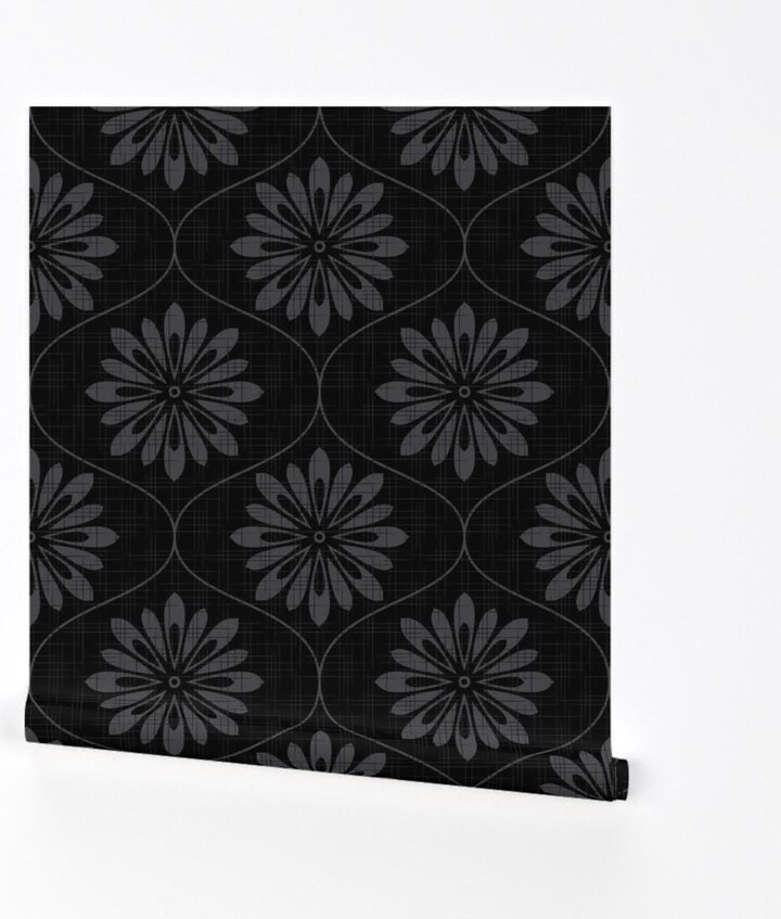 Dark Flower Wallpaper - Weave Black Matte By Wickedrefined Trellis Geo Floral Removable Self Adhesive Roll By Spoonflower