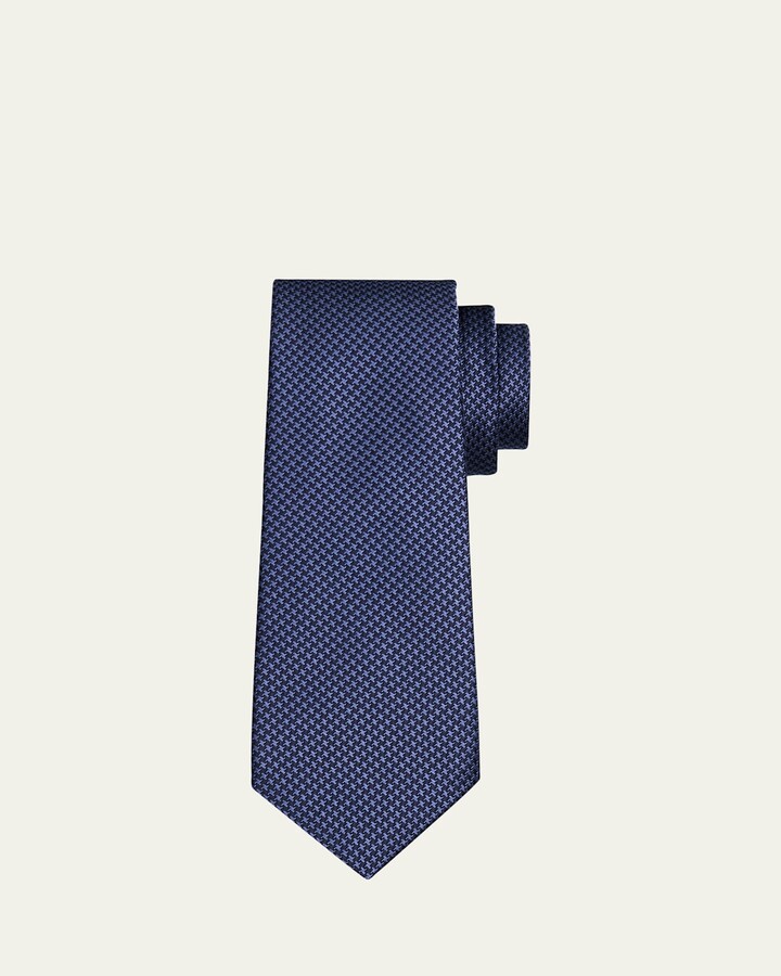 Kiton Men's Silk Micro-Houndstooth Seven-Fold Tie