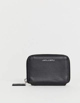 ASOS Design DESIGN faux leather mini zip around wallet in black with emboss