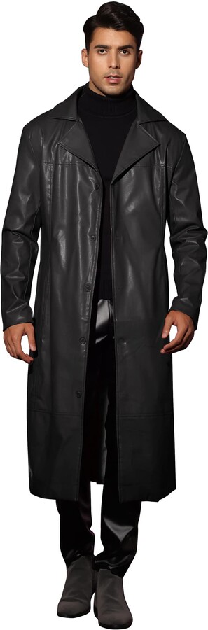 Lars Amadeus PU Faux Leather Long Jacket for Men's Vintage Lapel