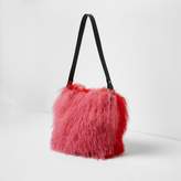 Thumbnail for your product : River Island Womens Pink red mongolian wool leather bucket bag
