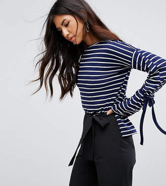 Missguided Stripe Tie Cuff Long Sleeve Top
