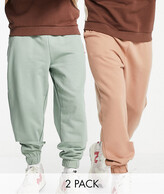 Thumbnail for your product : ASOS DESIGN oversized trackies 2 pack in khaki/brown - MULTI