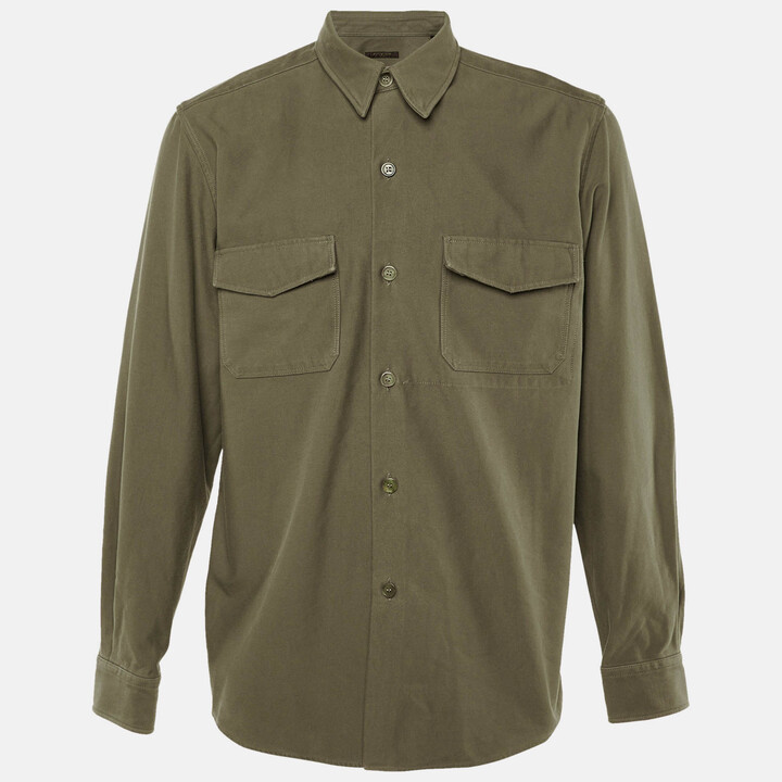 Louis Vuitton Vintage Dusty Green Cotton Button Front Overshirt M