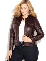 Thumbnail for your product : MICHAEL Michael Kors Size Seamed Zip-Front Leather Jacket