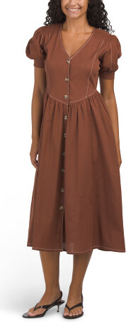 Contrast Stitching Midi Dress for Women | Cotton