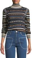 Thumbnail for your product : See by Chloe Striped Logo Turtleneck Pullover Sweater