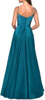 Thumbnail for your product : La Femme V-Neck Ruched-Bodice Sleeveless Chiffon Gown