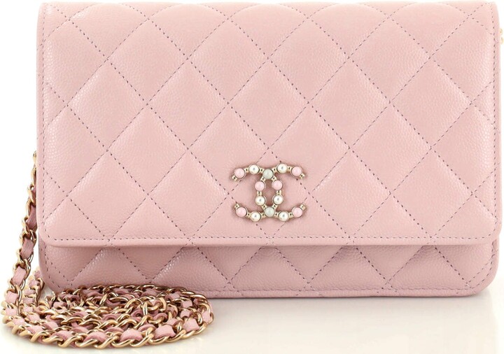 Chanel Pink Chevron Caviar Envelope Wallet on Chain (WOC