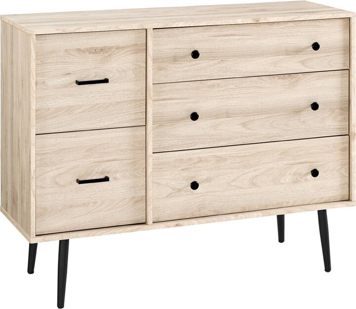 Ivora Lifted MidCentury Modern Asymmetrical 5 Drawer Dresser Birch