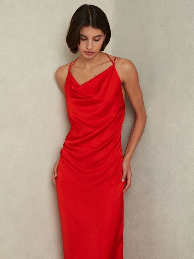 Reiss Orange Satin Cowl Neck Maxi Dress