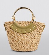 Thumbnail for your product : Claudie Pierlot Small Leather-Trim Raffia Basket Bag