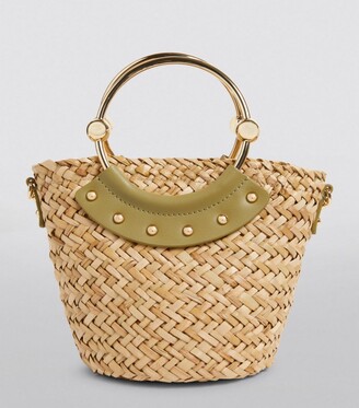 Claudie Pierlot Small Leather-Trim Raffia Basket Bag
