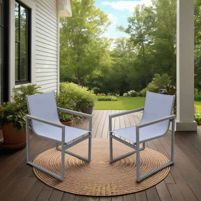 Latitude Run Durable Gray Patio Dining Chairs With Wood Accents For Entertaining
