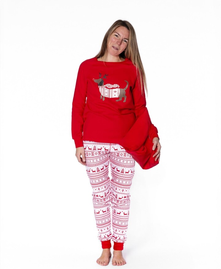 Deux Par Deux Women's Cotton Two-Piece Pajamas Fairisle - Adult - Red white fairisle