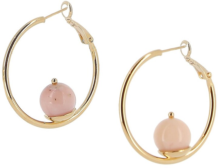 Round Pink Aventurine Gemstone Gold Nickel Free Hoop Earrings Dawn Earrings