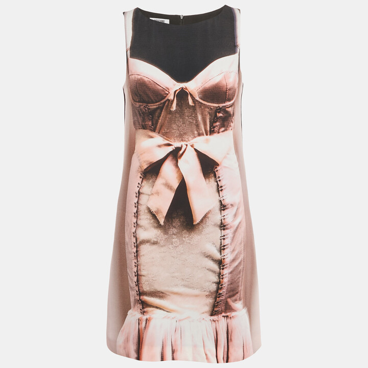 Moschino Cheap and Chic Black Corset Print Crepe Mini Shift Dress S