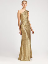 Thumbnail for your product : David Meister One-Shoulder Metallic Gown