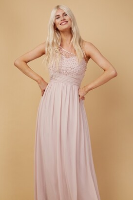 Little Mistress Bridesmaid Luanna Blush Embellished One-Shoulder Maxi Dress