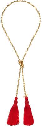 Kenneth Jay Lane Women's Gold Bead Necklace w/ Red Tassels Necklace