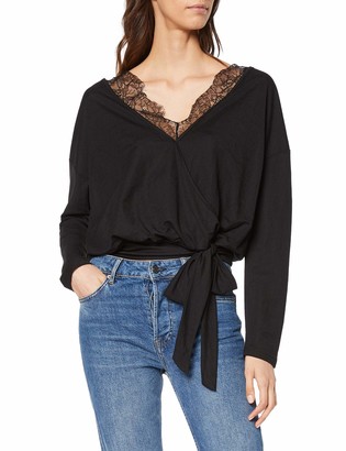 Lost Ink Women's TOP with LACE and Knot Hem Sweatshirt