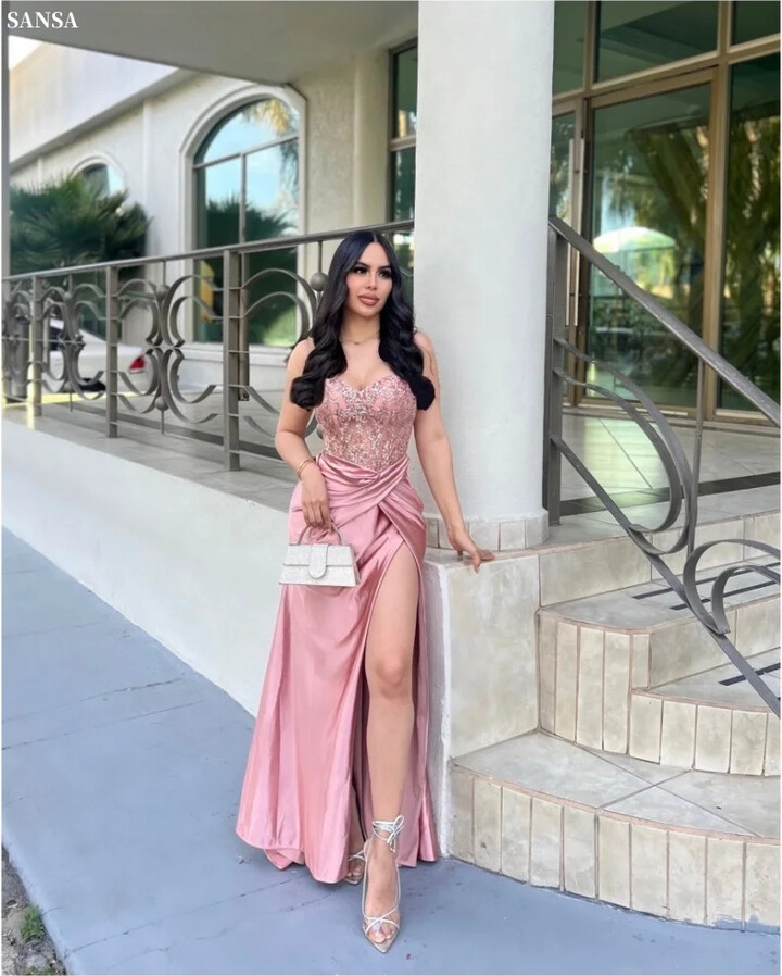 MCDV Sansa Dubai Pink Appliques Mermaid Prom Dresses Side Split Customized فساتين سهرة Long Train Cocktail Party robes de soirée