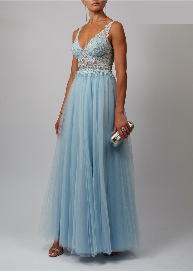 Mascara London Baby Blue Soft Floral Laced Tulle ShopStyle Dresses