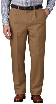 Charles Tyrwhitt Camel Classic Fit Single Pleat Non-Iron Cotton Chino Trousers Size W32 L34